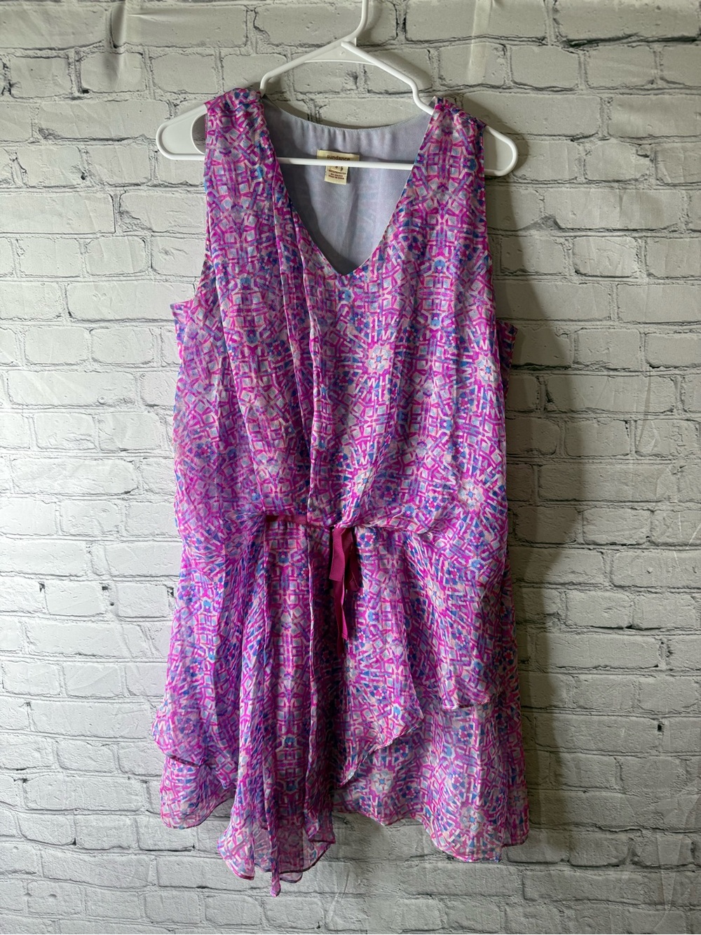 Sundance pink kaleidoscope silk asymmetrical hem dress size 8